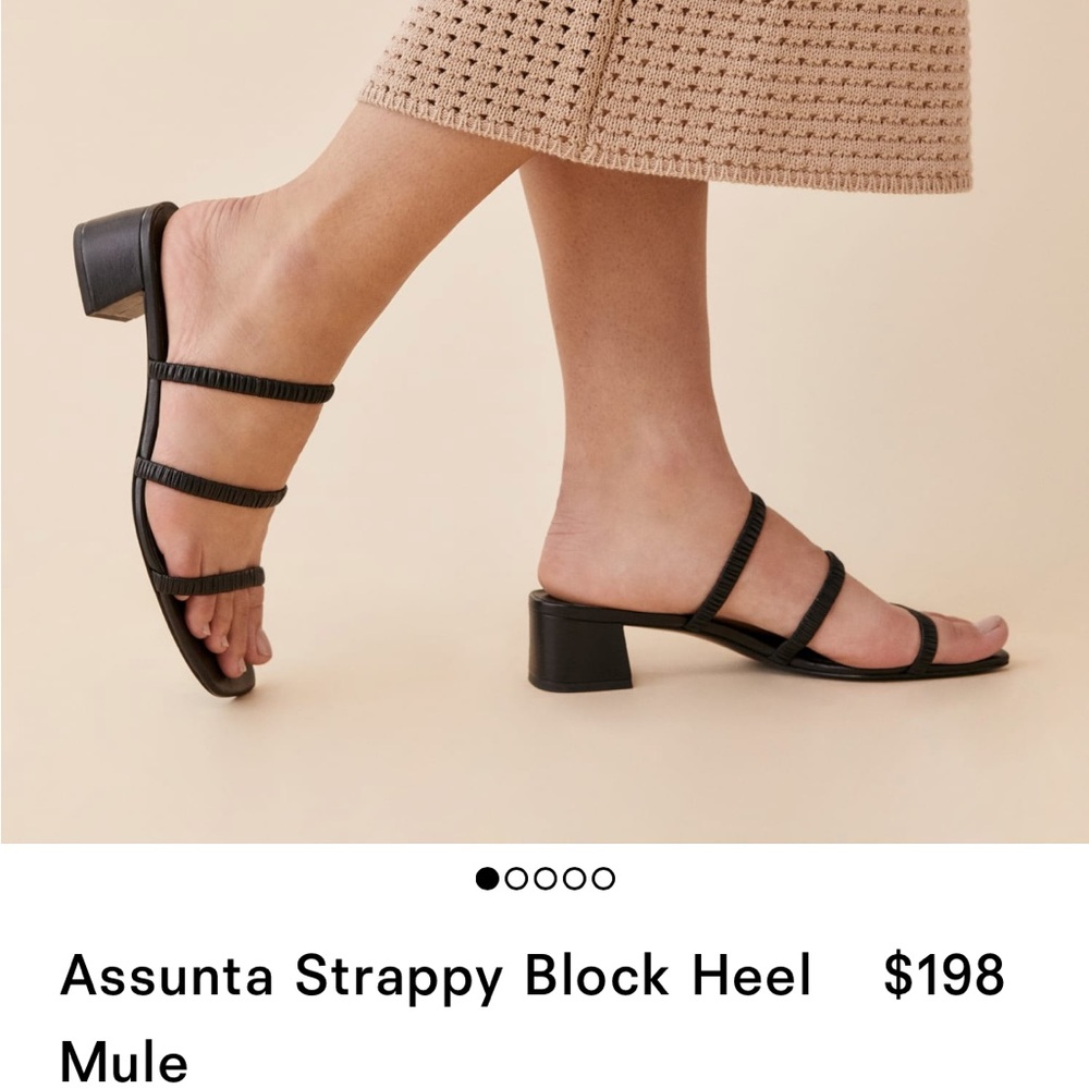 REFORMATION “ASSUNTA” BLACK LEATHER STRAPPY BLOCK HEEL MULE/SANDAL